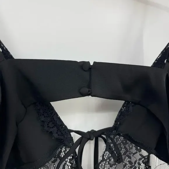 NBDBrigitta Midi Dress in Black Satin Lace Asymmetrical Slip S